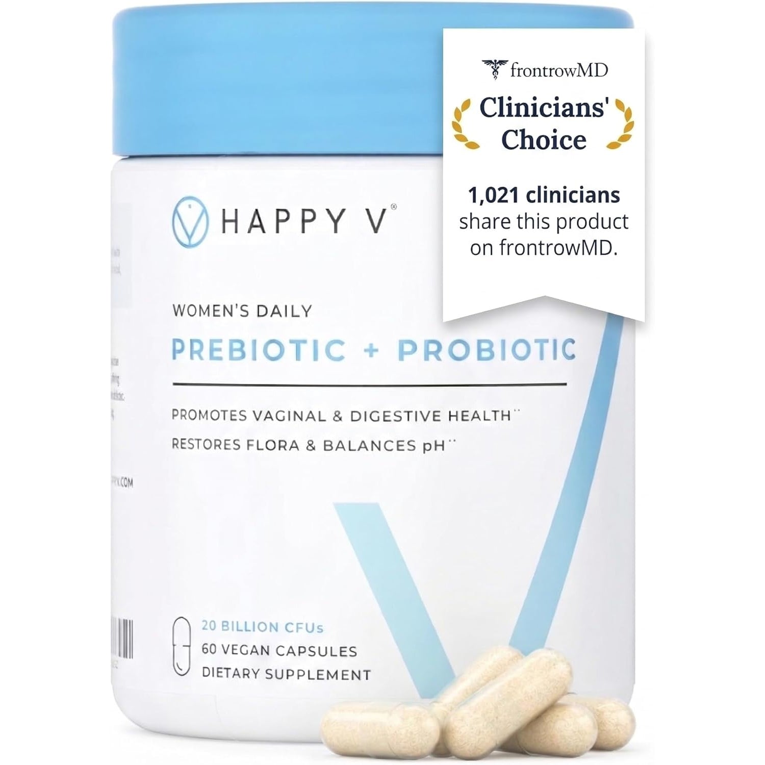 Happy V Dr. Formulated Vaginal Probiotic – Patented Prebiotics & Lactobacillus for pH Balance, Odour Control & Feminine Wellness | 60 Capsules