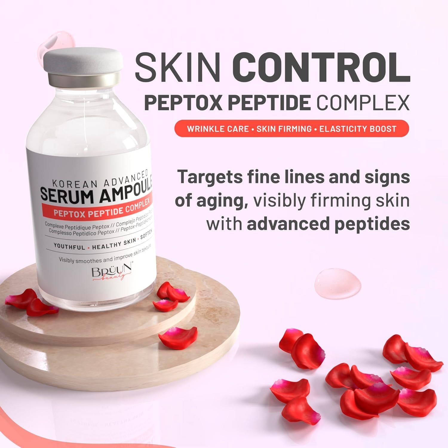 BRÜUN Peptox Peptide Facial Serum Ampoule – 35ml | Hydrating Korean Skincare for Face & Body | Use With or Without Derma Pen