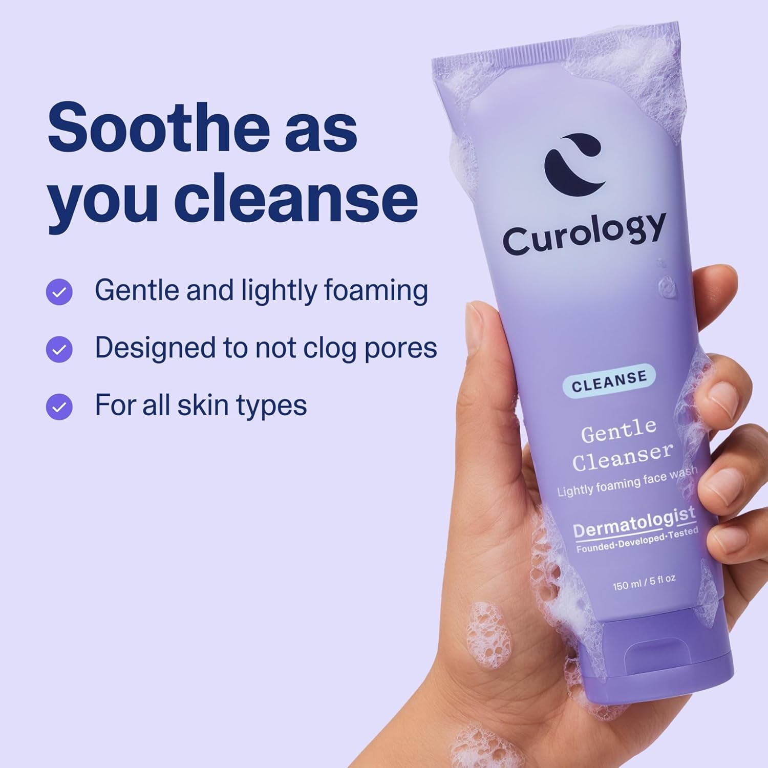 Curology Gentle Facial Cleanser, Hydrating Foaming Face Wash, for Sensitive, Dry or Oily Skin Types, 5 Fl Oz