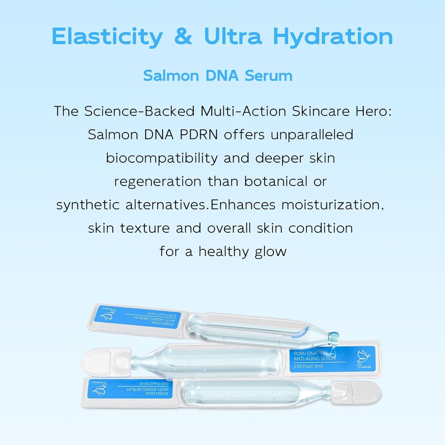 Salmon DNA PDRN Anti-Aging Serum, 5000Ppm Salmon Egg DNA Ampoule, 2000Ppm Collagen, Glutathione, Niacinamide & 6 Hyaluronic Acids, Korean Skincare for Wrinkles & Radiance,0.05 Fl.Oz X 30E