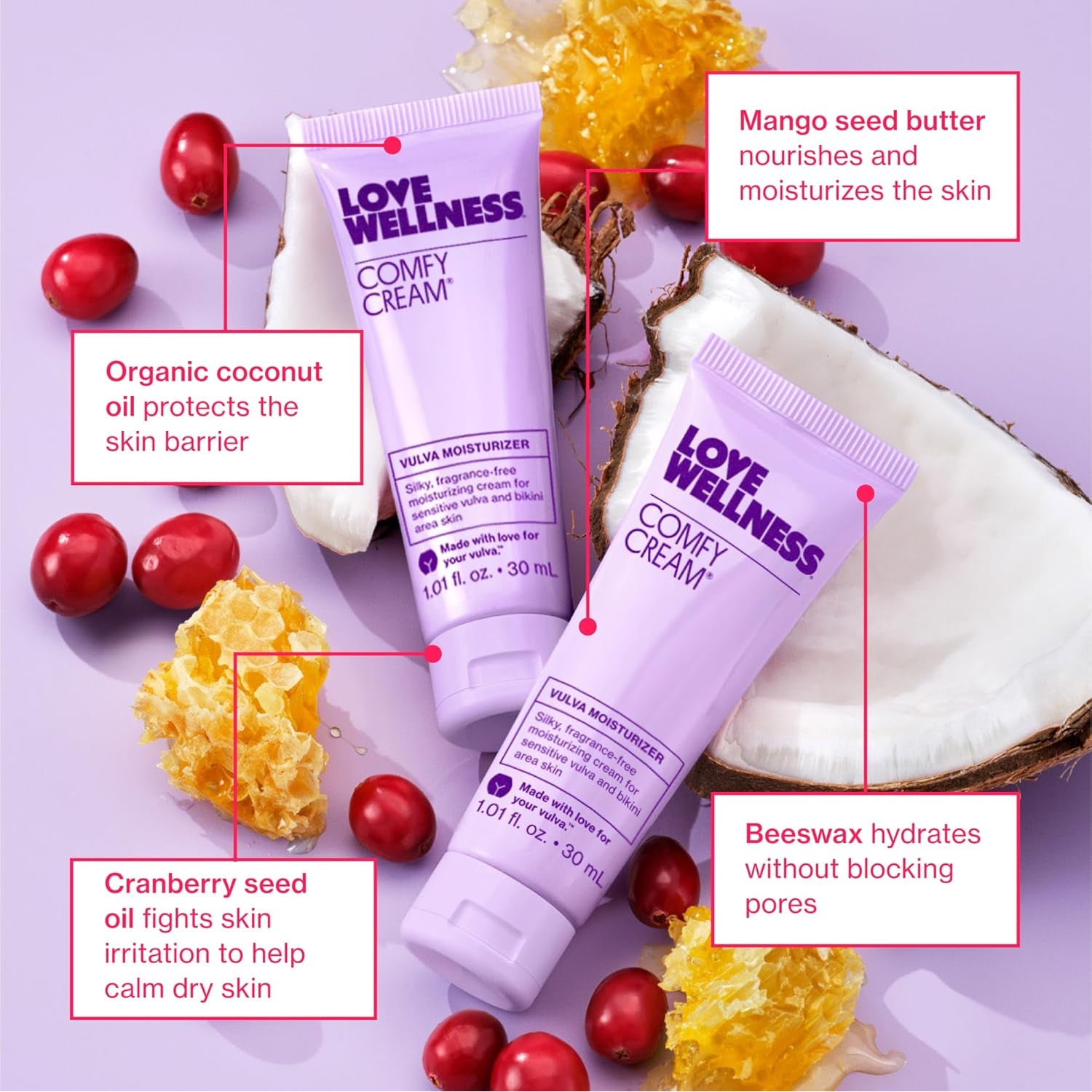 Love Wellness Comfy Cream Vulva & Vaginal Moisturiser – Intimate Dryness Relief & Daily Comfort | 30ml