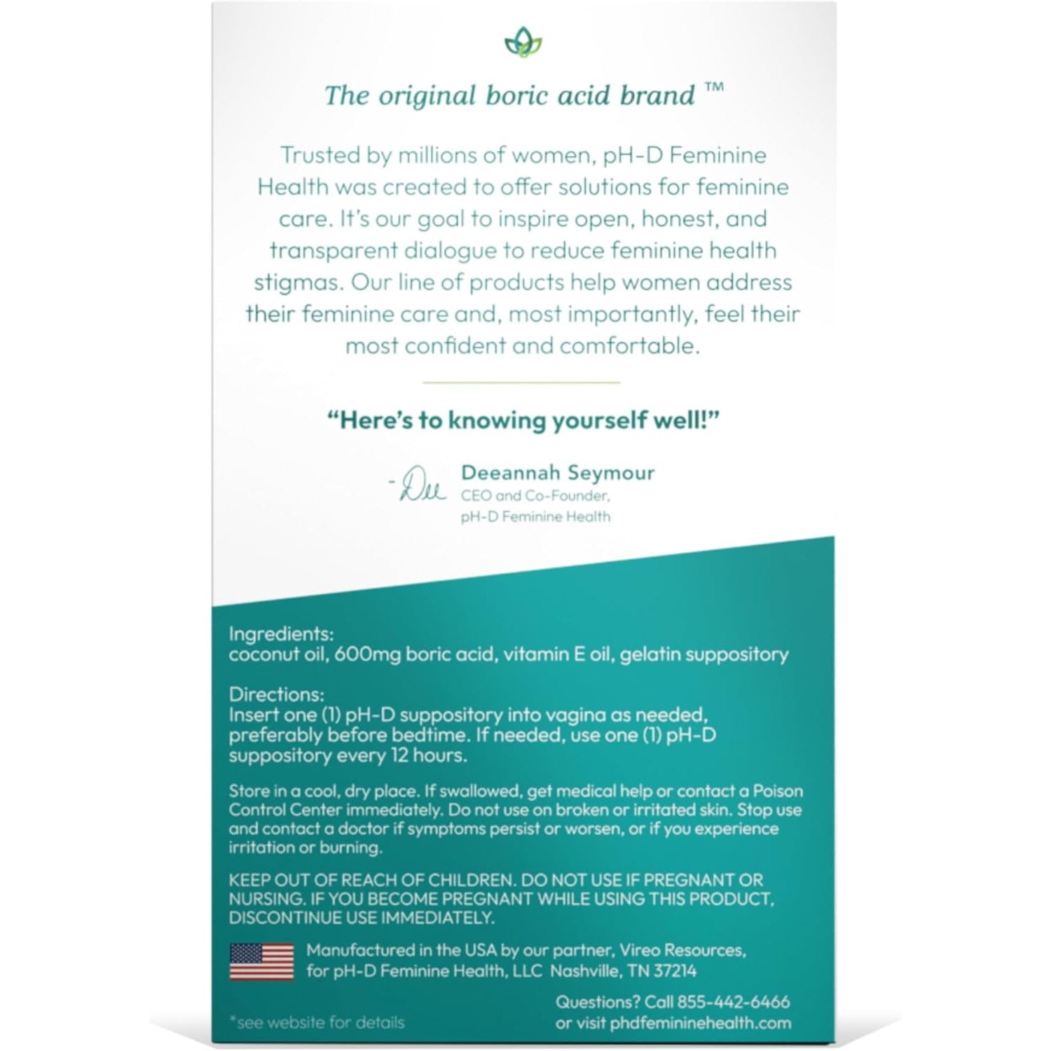 pH-D Feminine Health Boric Acid Suppositories – pH Balance & Vaginal Odour Control | Paraben-Free & Cruelty-Free | 14 Count