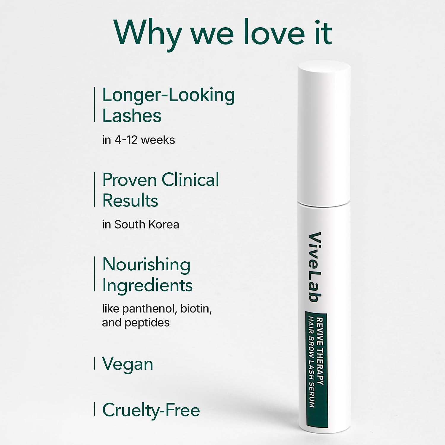 Vivelab Lash Enhancing Serum - Multi-Peptide & Biotin Infused Formula for Longer, Thicker, Fuller Looking Lashes & Brows - Clinically Proven, Vegan & Cruelty-Free