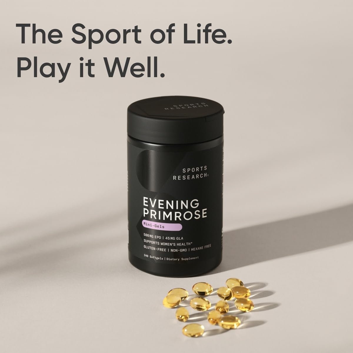 Sports Research Evening Primrose Oil (500Mg) Cold-Pressed with No Fillers or Artificial Ingredients, Non-Gmo Tested - Gluten & Soy Free (240 Liquid Softgels)
