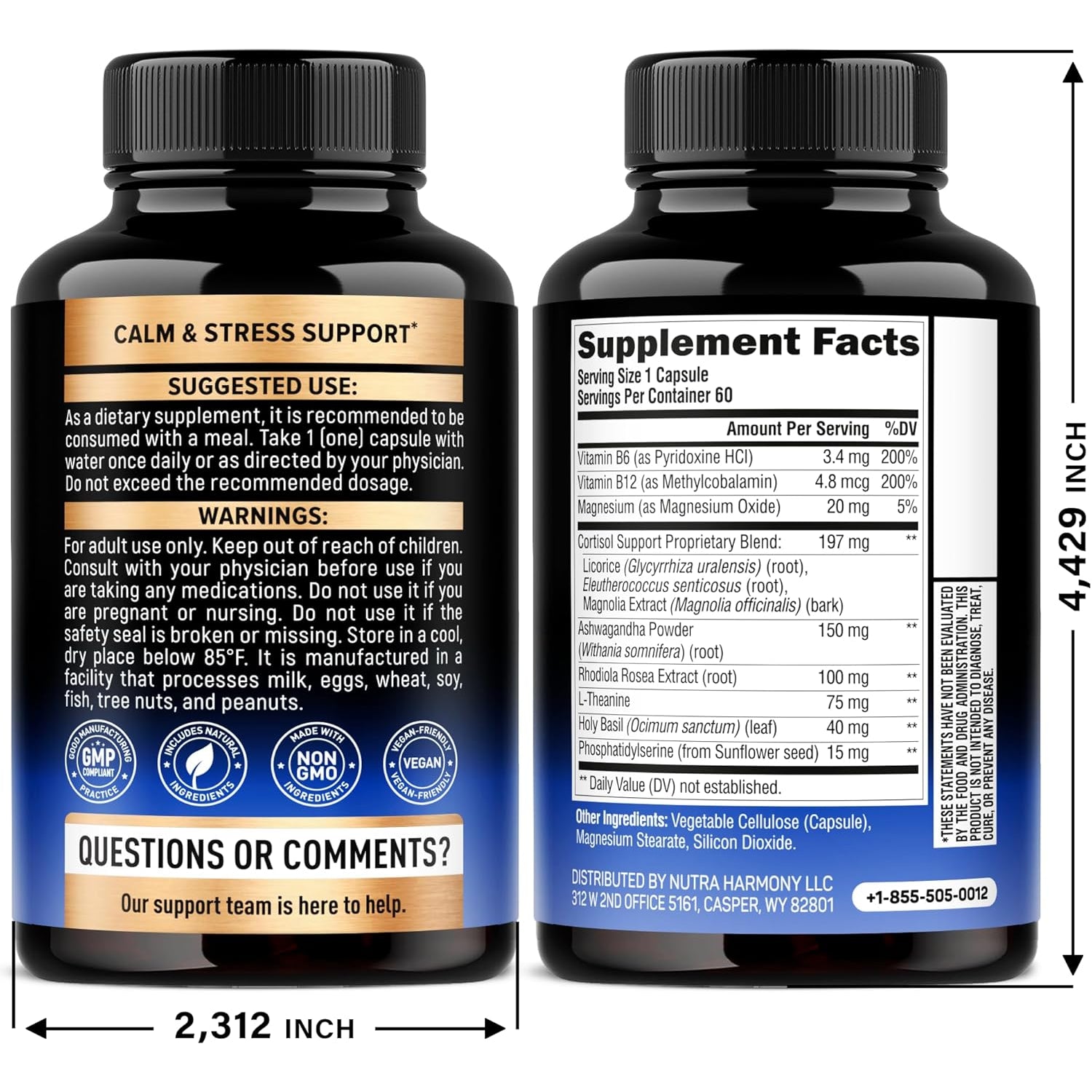 NUTRAHARMONY Cortisol Balance Supplement — 60 Capsules | 11-in-1 Adaptogen Blend for Stress Relief & Adrenal Support