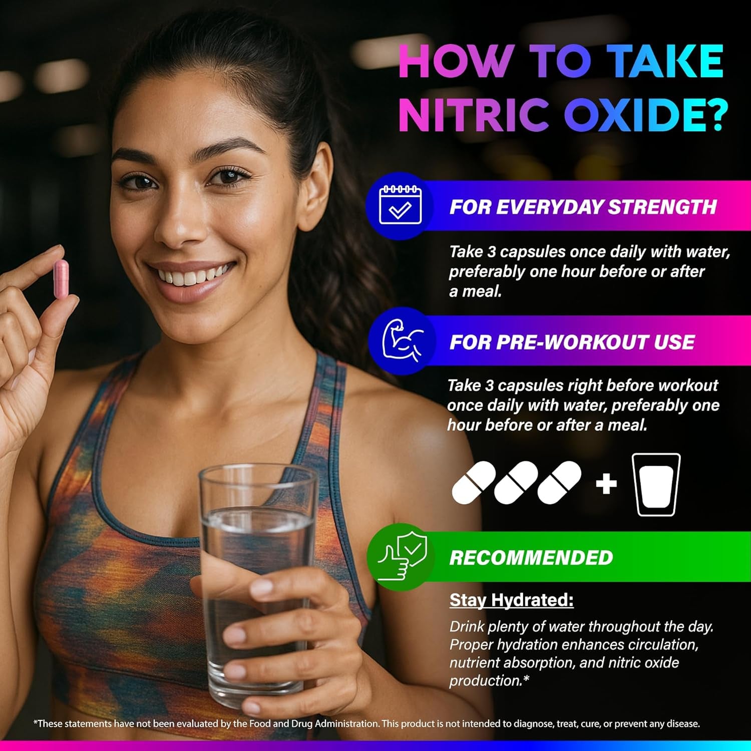 NUTRAHARMONY Nitric Oxide Supplement for Women — 60 Capsules | 2,250mg Blend for Circulation, Energy & Endurance Support