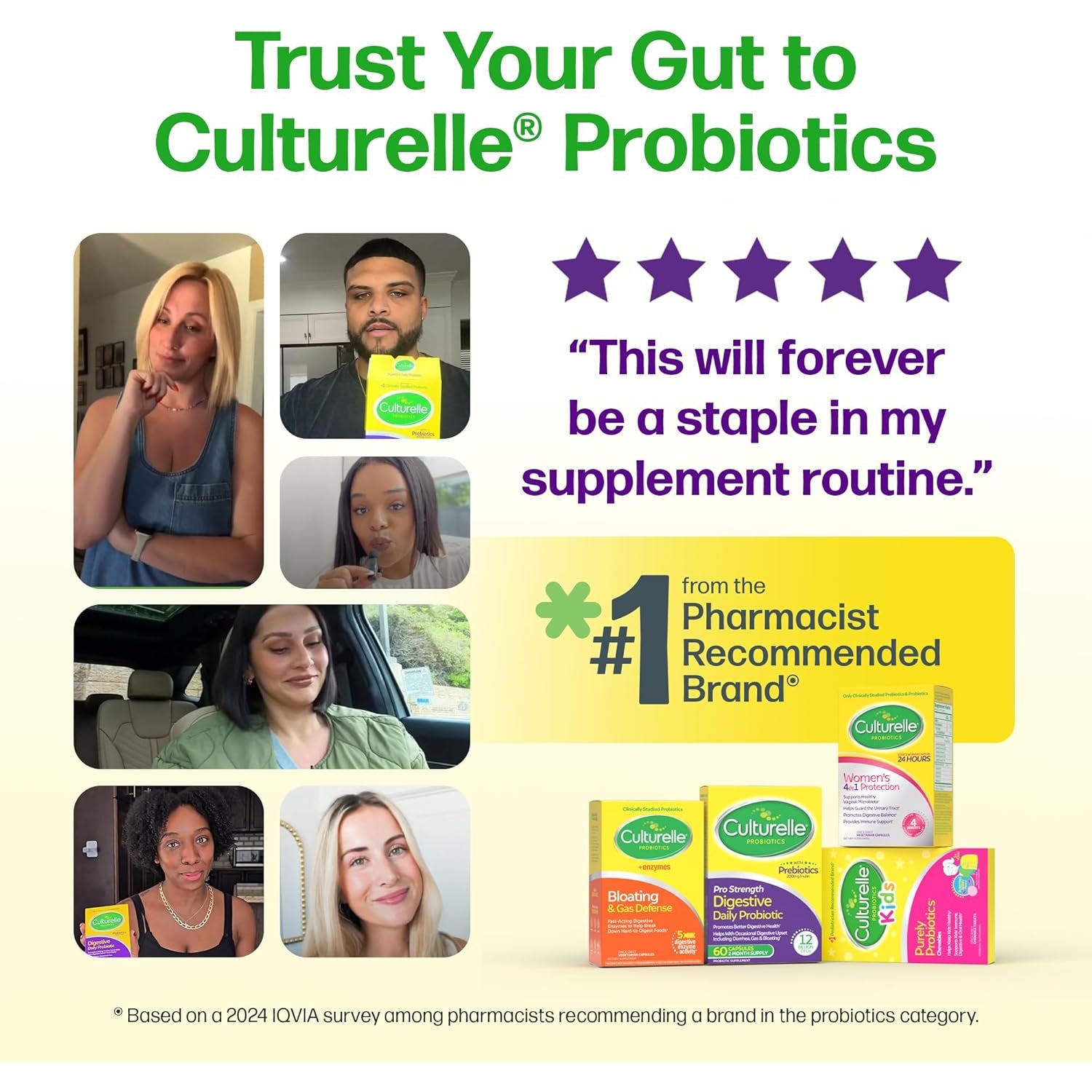 Culturelle Pro Strength Daily Probiotics for Digestive Health (2 Month Supply) with Prebiotics for Women & Men, Supports Occasional Diarrhea, Gas & Bloating, Gluten & Soy Free, 60 Count