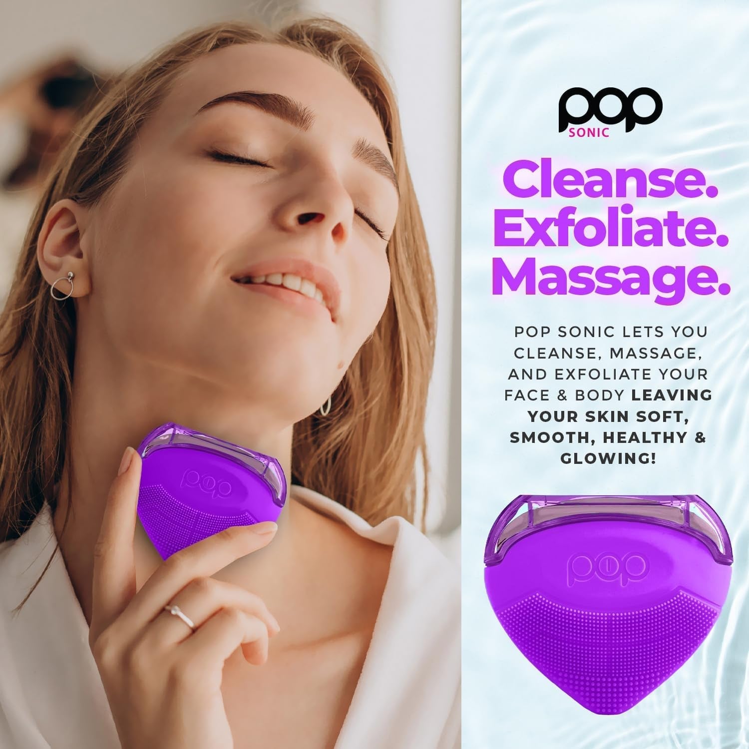 Pop Sonic Strawberry 3-in-1 Skin Exfoliating Cleanser (Purple) – Compact, Rechargeable Device for Cleansing, Massaging & Exfoliating