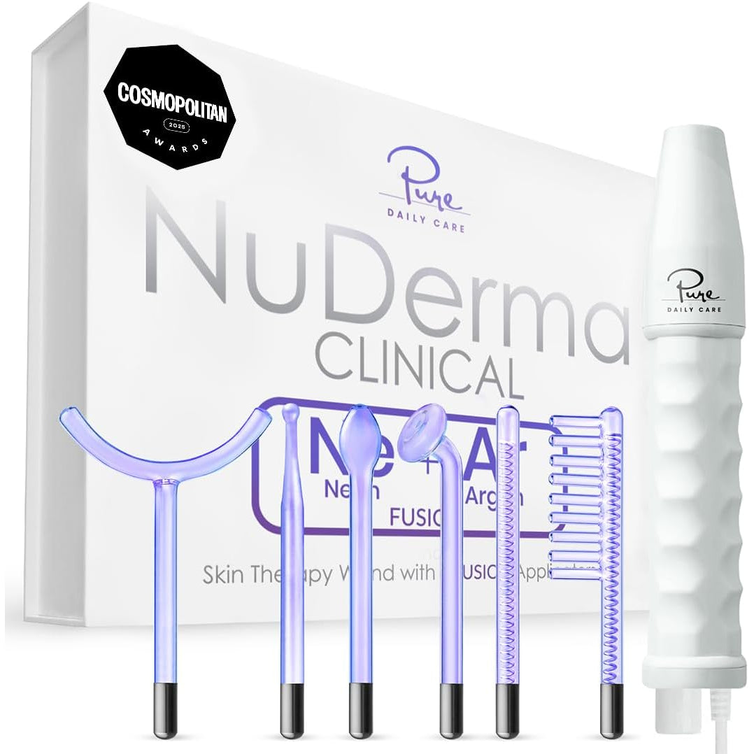 NuDerma Clinical Skin Therapy Wand – Neon & Argon High Frequency Device for Anti-Ageing, Skin Tightening & Clarifying | 6 Wand Attachments