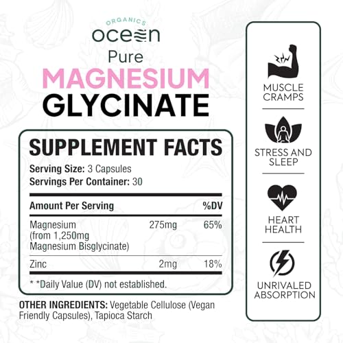 Organics Ocean Pure Magnesium Glycinate with Zinc – 90 Capsules