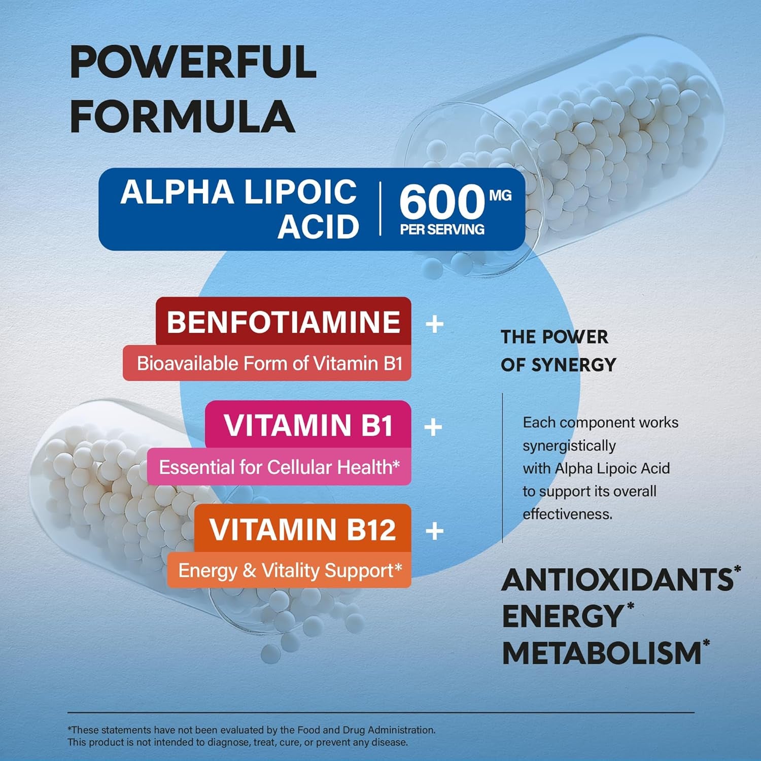 NUTRAHARMONY Alpha Lipoic Acid 600mg & Benfotiamine — 60 Capsules | Antioxidant & Nerve Health Support