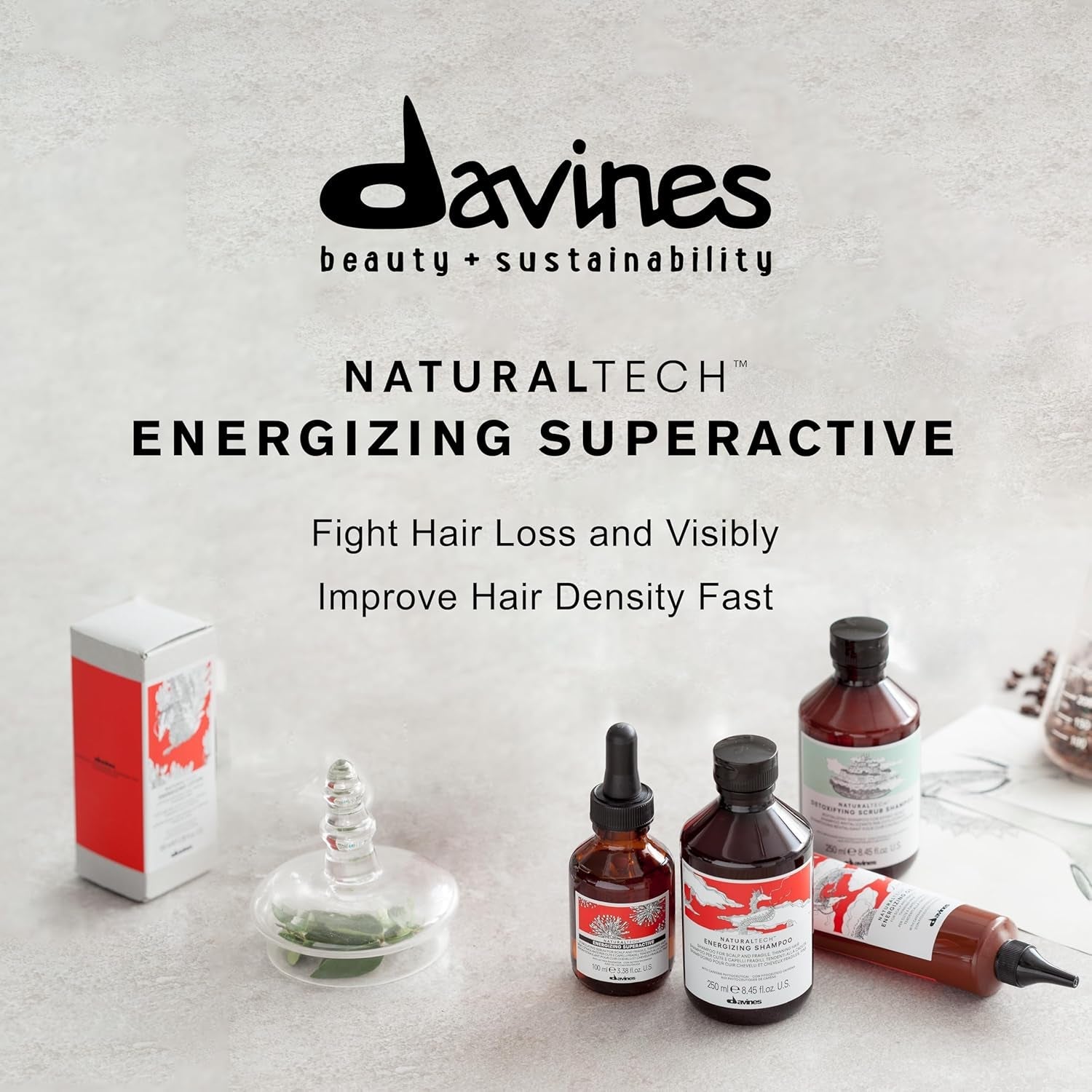 Davines Naturaltech Energizing Superactive Anytime, Stimulating & Fortifying for Thinning Hair & Hair Loss - with Caffeine Phytoceuticals - Thickening Serum, Travel Size, 3.38 Fl Oz
