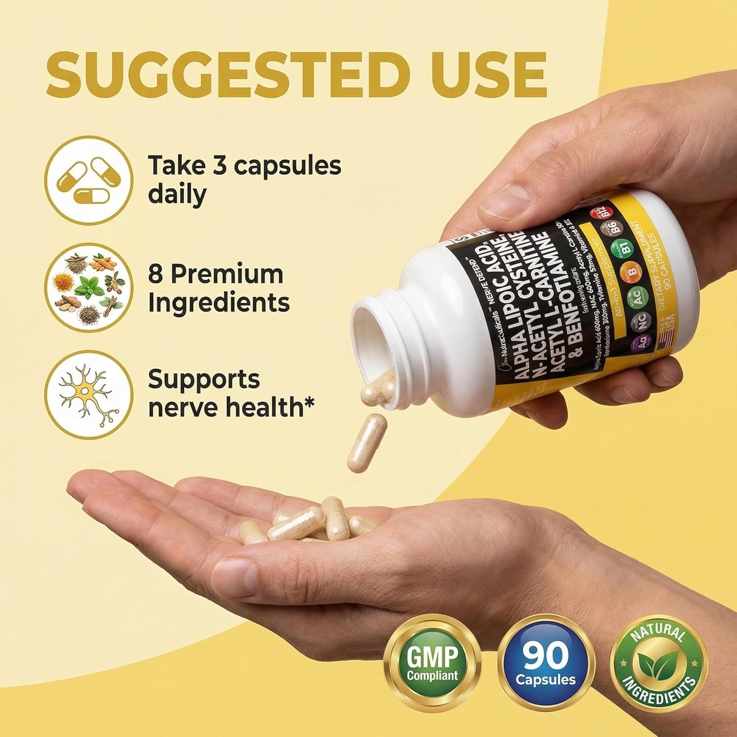 Clean Nutraceuticals Nerve Support Complex – 90 Capsules | Alpha Lipoic Acid 600mg, NAC 600mg, Acetyl L-Carnitine 500mg & Benfotiamine 300mg | Vitamins B1, B6 & B12