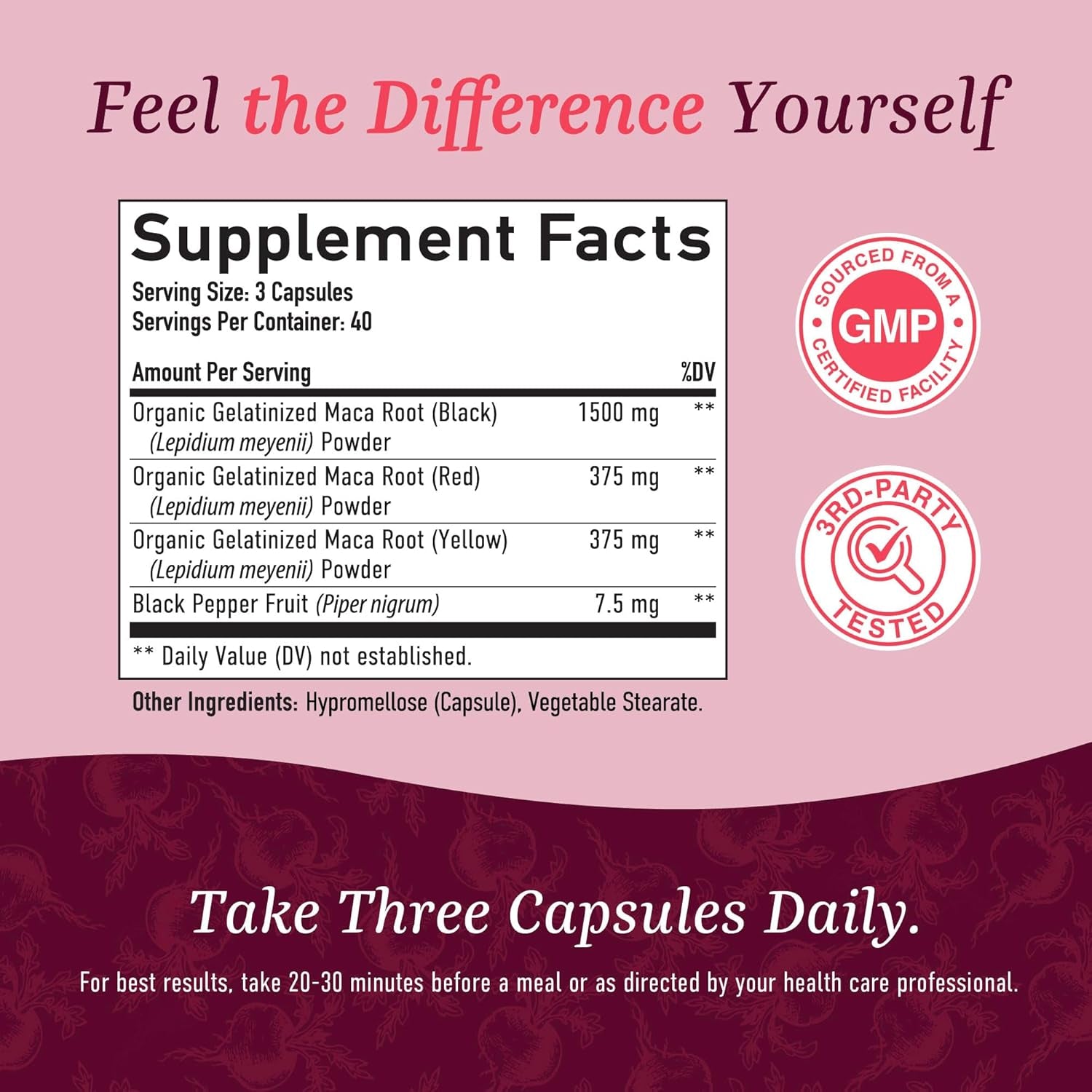 SMNutrition Organic Triple Maca Root 2250mg – Red, Black & Yellow Peruvian Maca with Black Pepper for Women's Energy & Hormone Balance | 120 Capsules