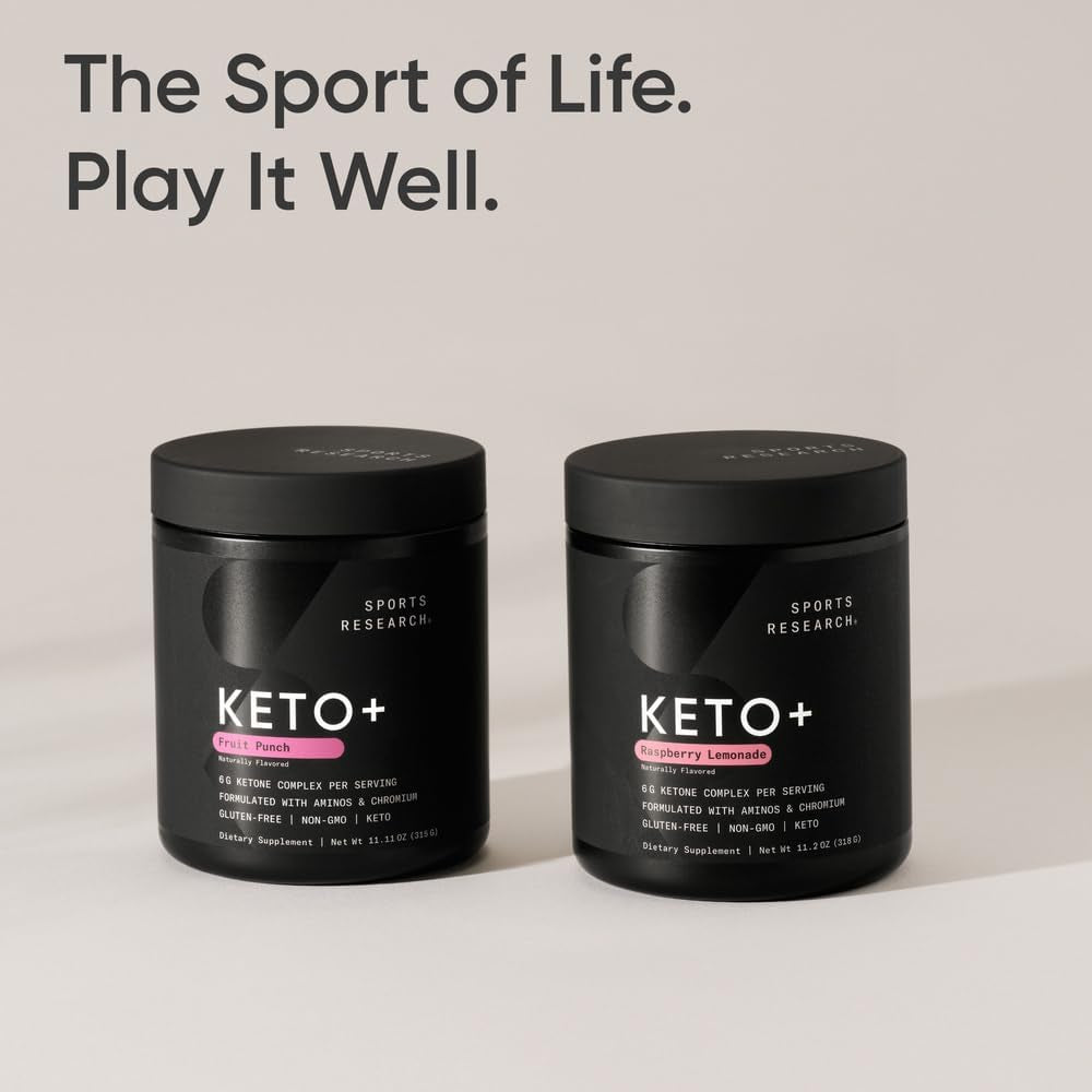Sports Research® Keto plus Exogenous Ketones with Gobhb® - Premium Keto Powder Supporting Ketosis, Energy & Cognitive Function - Keto Certified · Vegan Friendly · 30 Servings (Raspberry Lemonade)