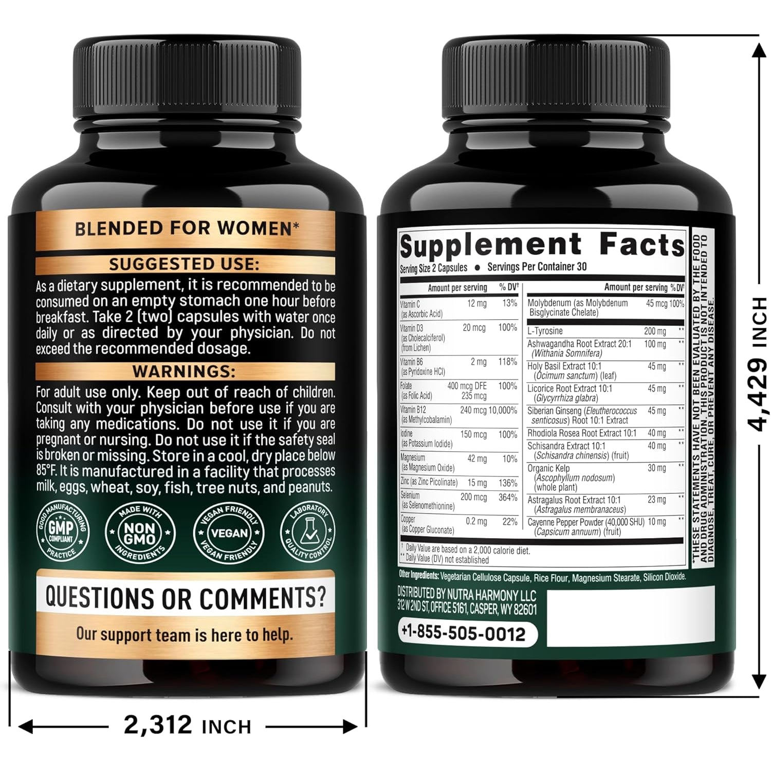 NUTRAHARMONY Thyroid Support for Women — 60 Capsules | 21-Nutrient Antioxidant Formula for Thyroid Health & Hormone Balance