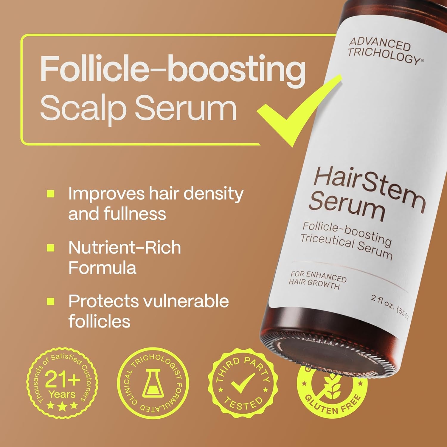 Hairstem Follicle-Boosting Triceutical Serum for Thicker Fuller Hair | Triple-Action, Multi-Zonal Topical Serum for Hormonal, Nutritional, and Inflammatory-Related Hair