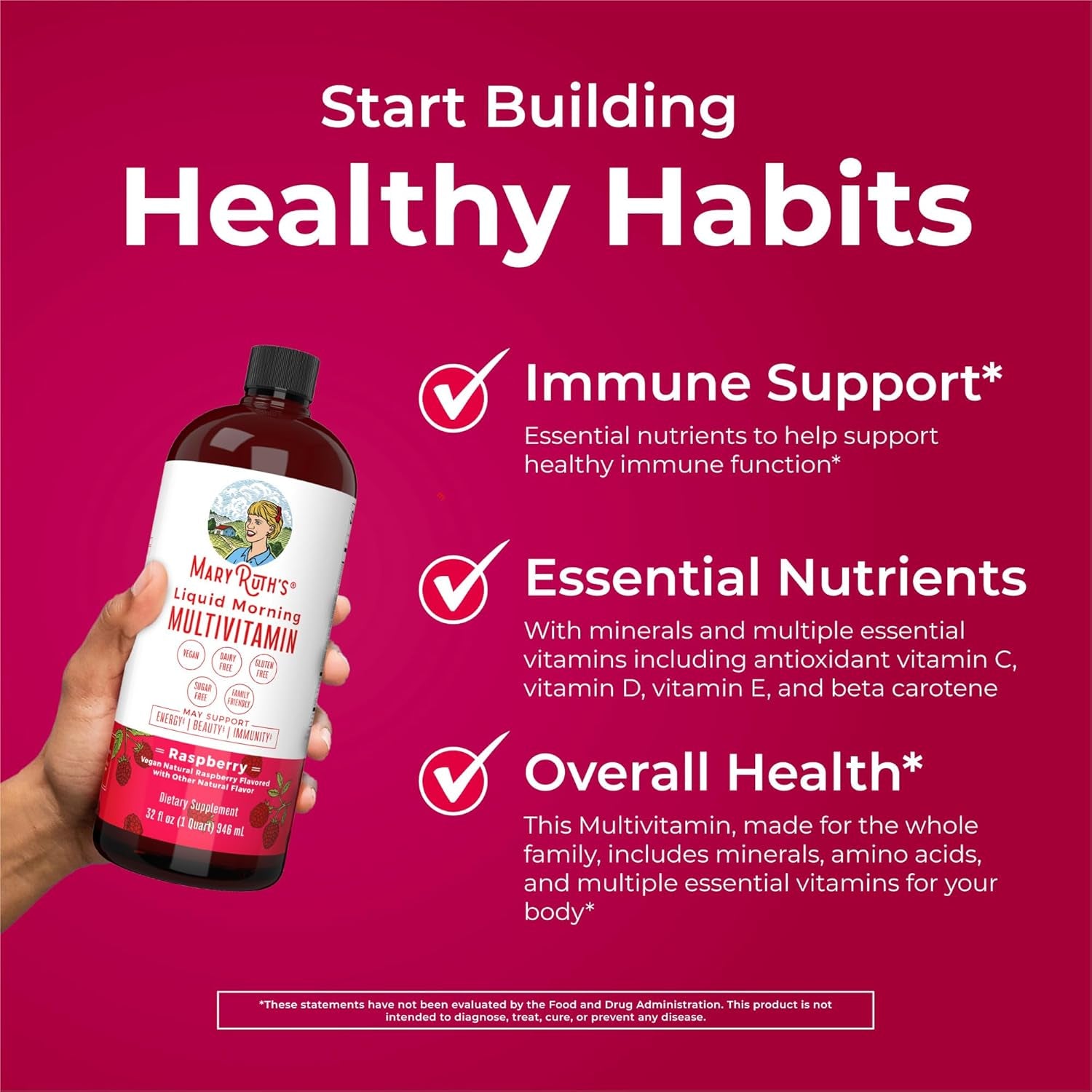 MaryRuth's Liquid Morning Multivitamin — 946ml | Vitamins A C D E B6 B12 Biotin & Zinc | For Women, Men & Kids | Vegan, Non-GMO & Gluten Free | 32 Servings