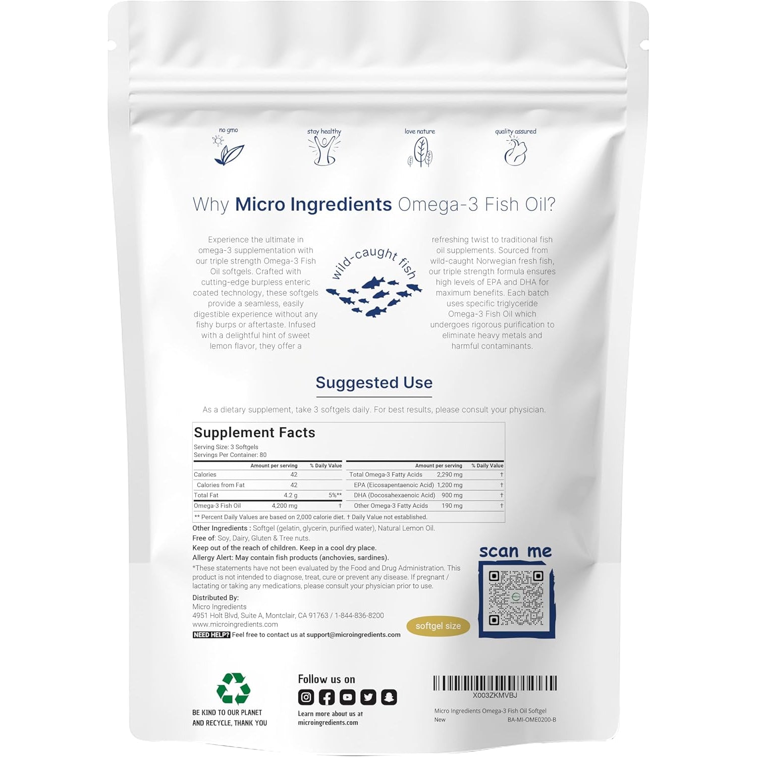 Micro Ingredients Triple Strength Omega 3 Fish Oil Supplements 4200Mg per Serving, 240 Softgels – Lemon Flavored – Burpless | EPA 1200Mg + DHA 900Mg | Deep Sea Fish