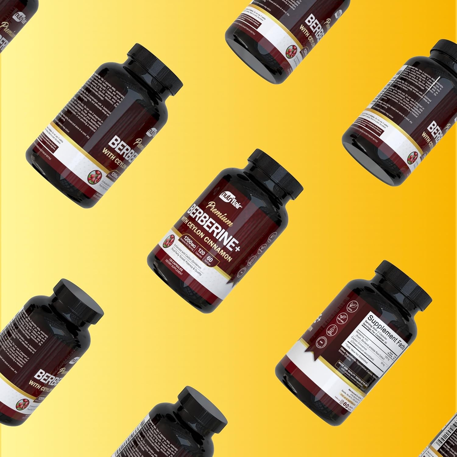 Nutriflair Berberine Hcl 1200Mg, 120 Capsules - plus Ceylon Cinnamon, Berberine HCI Root Supplements Pills - Made in USA