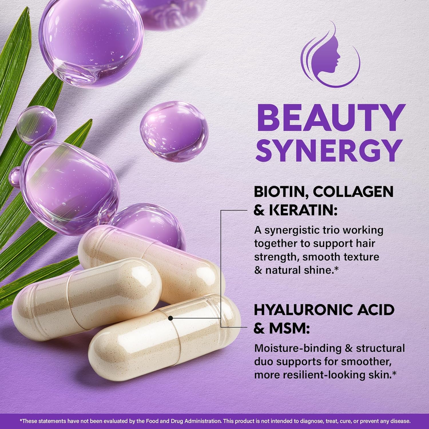 NutraHarmony Biotin, Collagen, Keratin & Hyaluronic Acid Complex – 120 Capsules | 25,000mcg | B Vitamins | Hair Growth, Skin & Nail Support