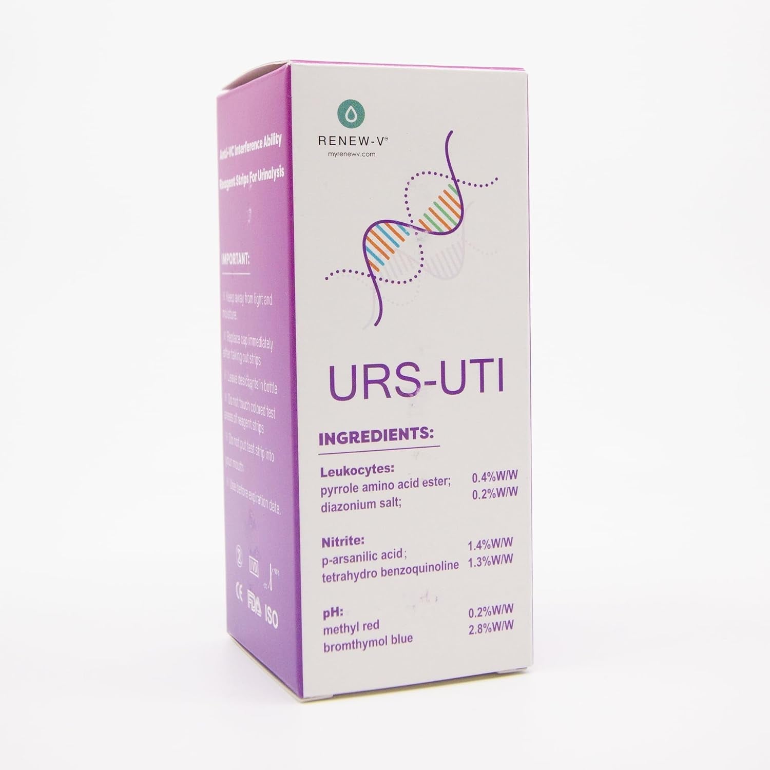 Renewv URS-UTI Test Strips 100Ct – 3-In-1 Urinary Tract Health Test Kit for Leukocytes, Nitrite, Ph – At-Home UTI Detection, Professional-Grade Accuracy