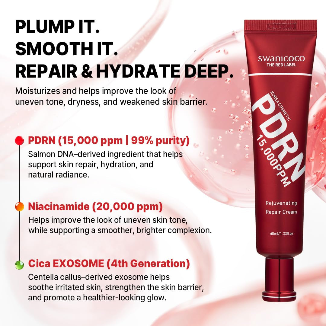 SWANICOCO Premium PDRN Recovery Cream, 15,000Ppm High-Concentrate Salmon DNA, Cica Exosome, Bakuchiol for Advanced Firming, Deep Hydrating Korean Skincare, Beach Vacation Essentials 40Ml/1.35 Fl Oz,