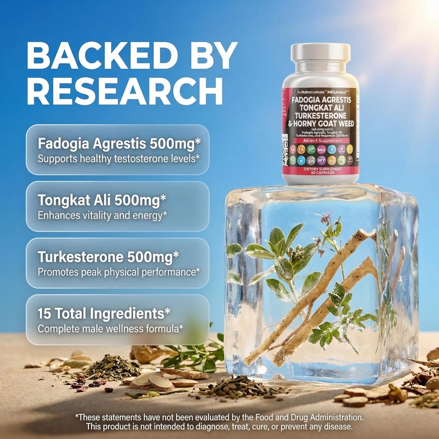 Clean Nutraceuticals Fadogia Agrestis Tongkat Ali Turkesterone Supplement with Horny Goat Weed, Saw Palmetto, Maca Root, Siberian Ginseng, Tribulus Terrestris, Fenugreek, Wild Yam - 60 Count