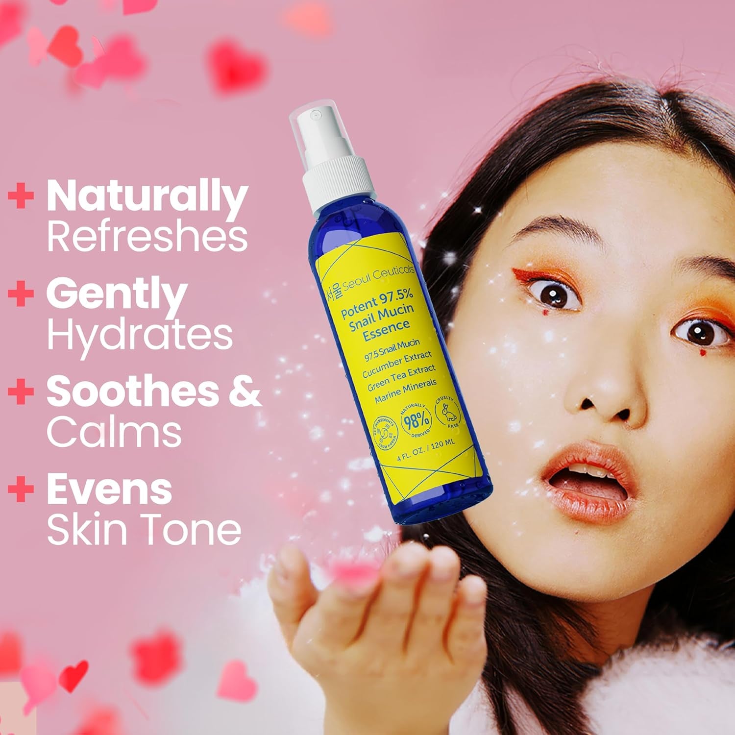 SeoulCeuticals Snail Mucin 97.5% Essence Face Mist – Cucumber, Marine Minerals, Green Tea & Aloe Vera Hydrating Spray | 120ml | K-Beauty