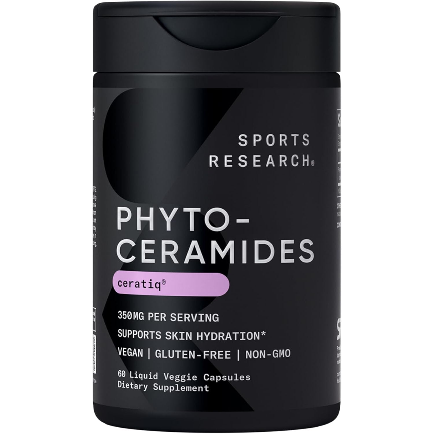 Sports Research Phytoceramides 350 Mg per Liquid Veggie Capsule - Plant Derived Ceramides for Healthy Skin and Hydration - Made with Ceratiq® · Non-Gmo · Vegan Friendly - 60 Count