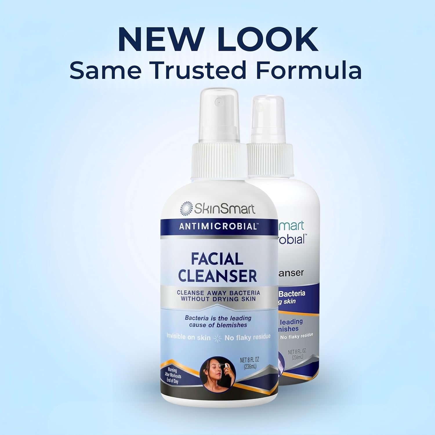 Skinsmart Antimicrobial Facial Cleanser for Breakouts & Blemishes; Hypochlorous Acid Formula Targets Bacteria to Reduce Skin Irritation and Flush Pores Clean, 8 Oz Spray, All Ages & All Skin Types