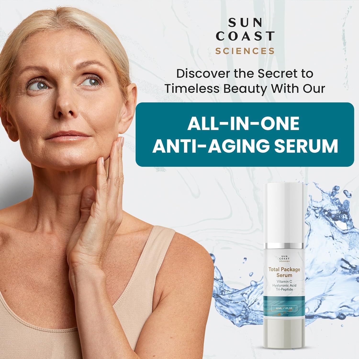 Sun Coast Sciences Total Package Serum – 30ml | 5-in-1 Anti-Aging Treatment with Peptides, Vitamin C & Hyaluronic Acid