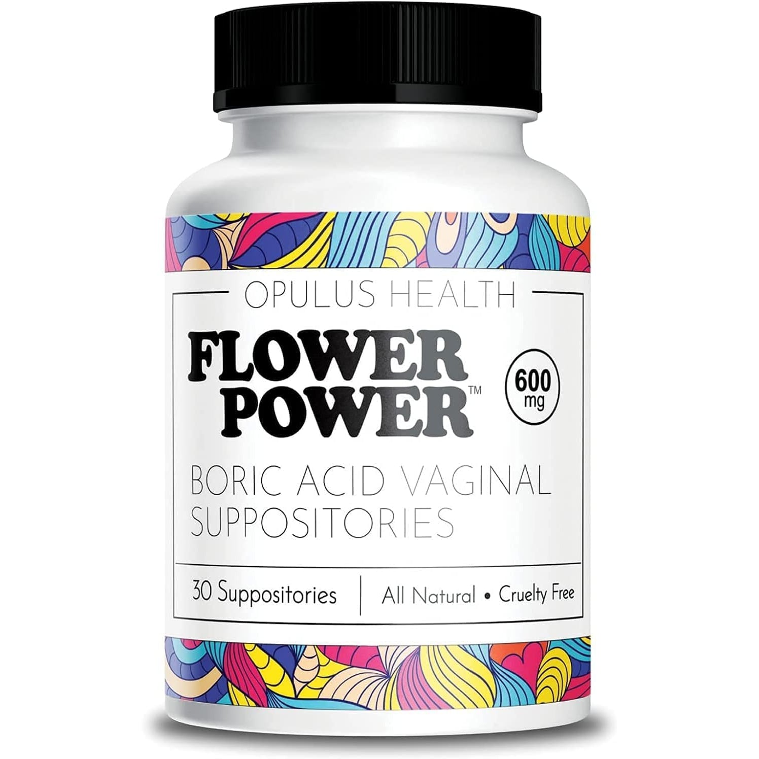 Flower Power Boric Acid Suppositories – 600mg for Vaginal pH Balance & Freshness | Vegan | Made in USA | 30 Count