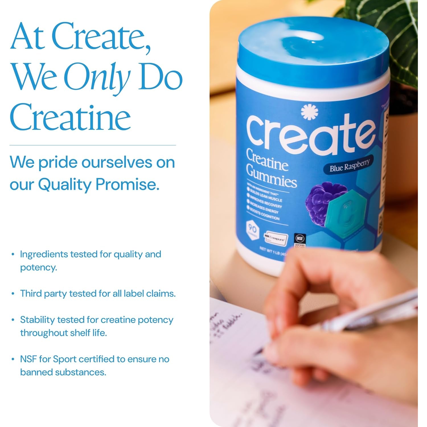 Create Creatine Monohydrate Gummies – Blue Raspberry | 1.5g Per Gummy | Vegan & Gluten-Free | Strength, Focus & Endurance for Men & Women