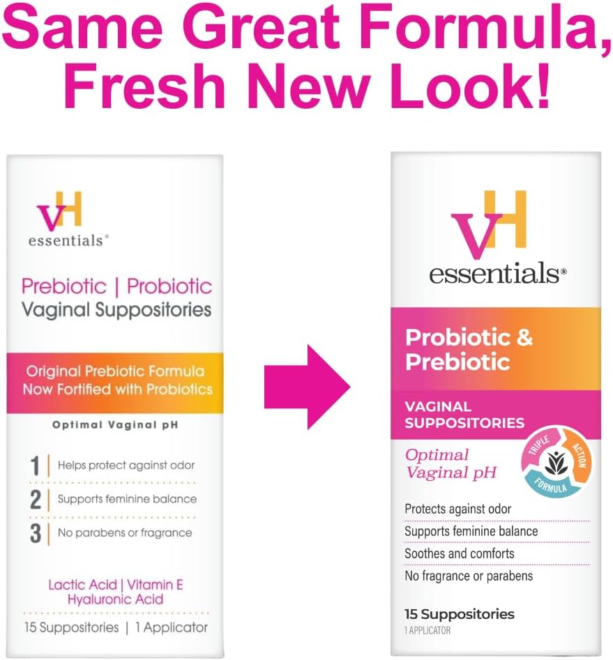 Supositorios Vaginales Prebióticos pH-Balanceados vH Essentials – Protección Natural contra Olores y Soporte para la Salud Vaginal | 15 unidades