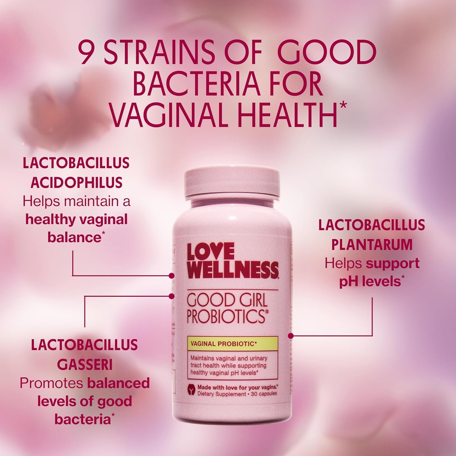Love Wellness Good Girl Probiotics – 9-Strain Women's Probiotic for pH Balance, UTI, Yeast & Immune Support | 30-Day Supply