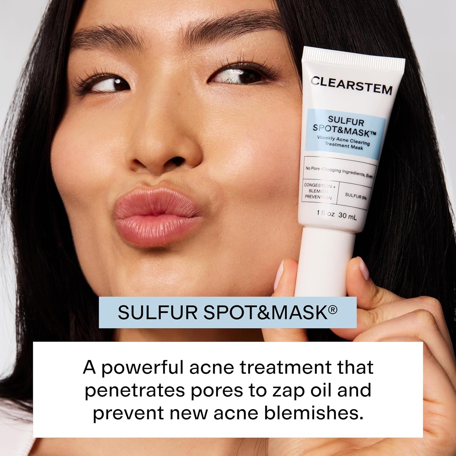 CLEARSTEM SULFUR SPOT&MASK Face Mask for Acne - Sulfur Spot Cleanser Facial Mask - Weekly Acne Face Mask for Clear & Smooth Skin - Made with Kaolin Clay & Glycolic to Reduce Blackheads & Blemishes
