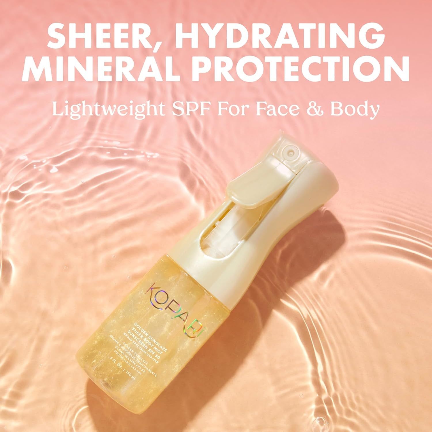 Kopari Golden SunGlaze Sheer Body Mist Sunscreen SPF 50 – 150ml | Lightweight, Hydrating Sun Protection