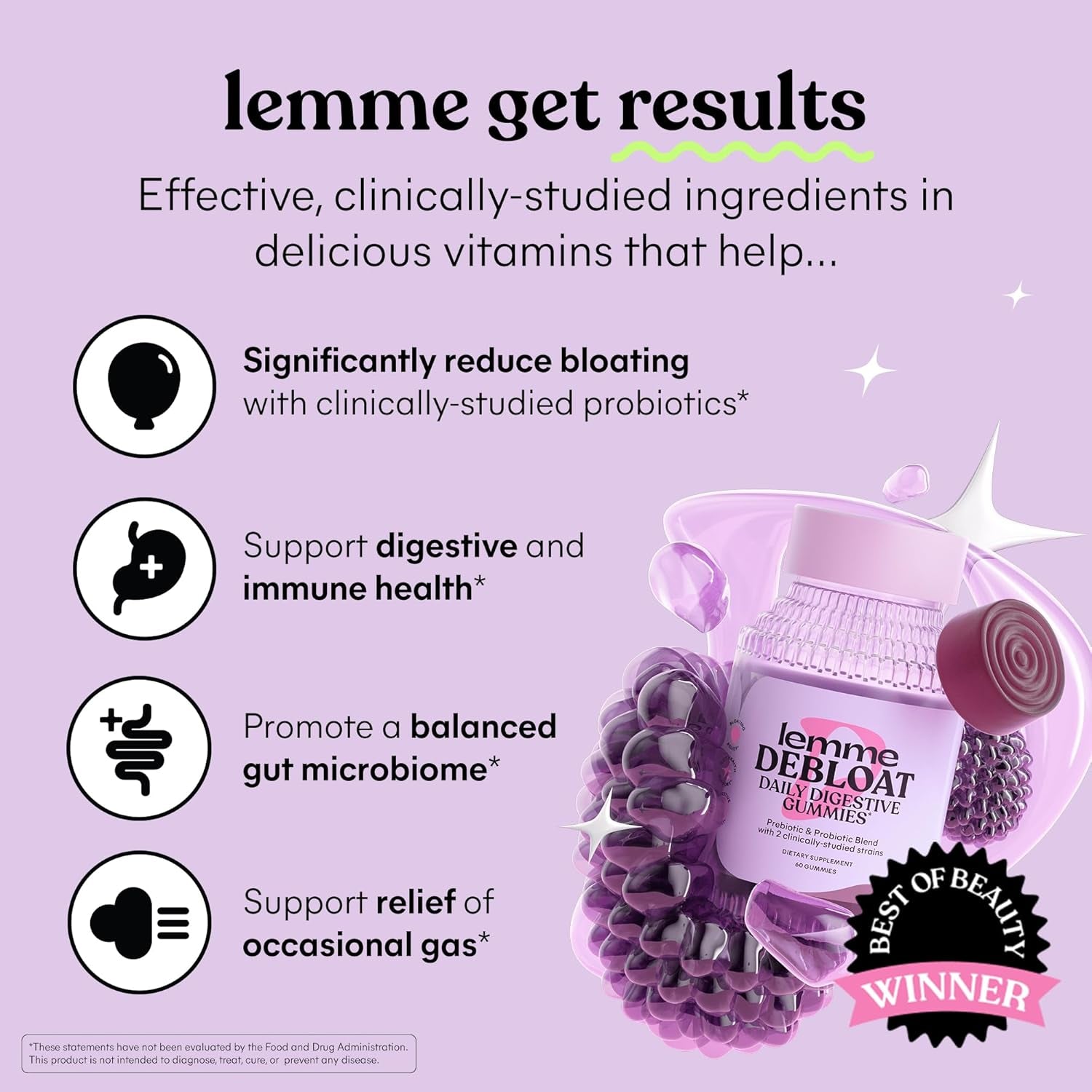 Debloat - Digestive & Gut Health Gummies with 2 Clinically Studied Probiotics & Prebiotic, Vegetarian, Gluten Free, Non GMO, Blackberry Flavor (60 Count)