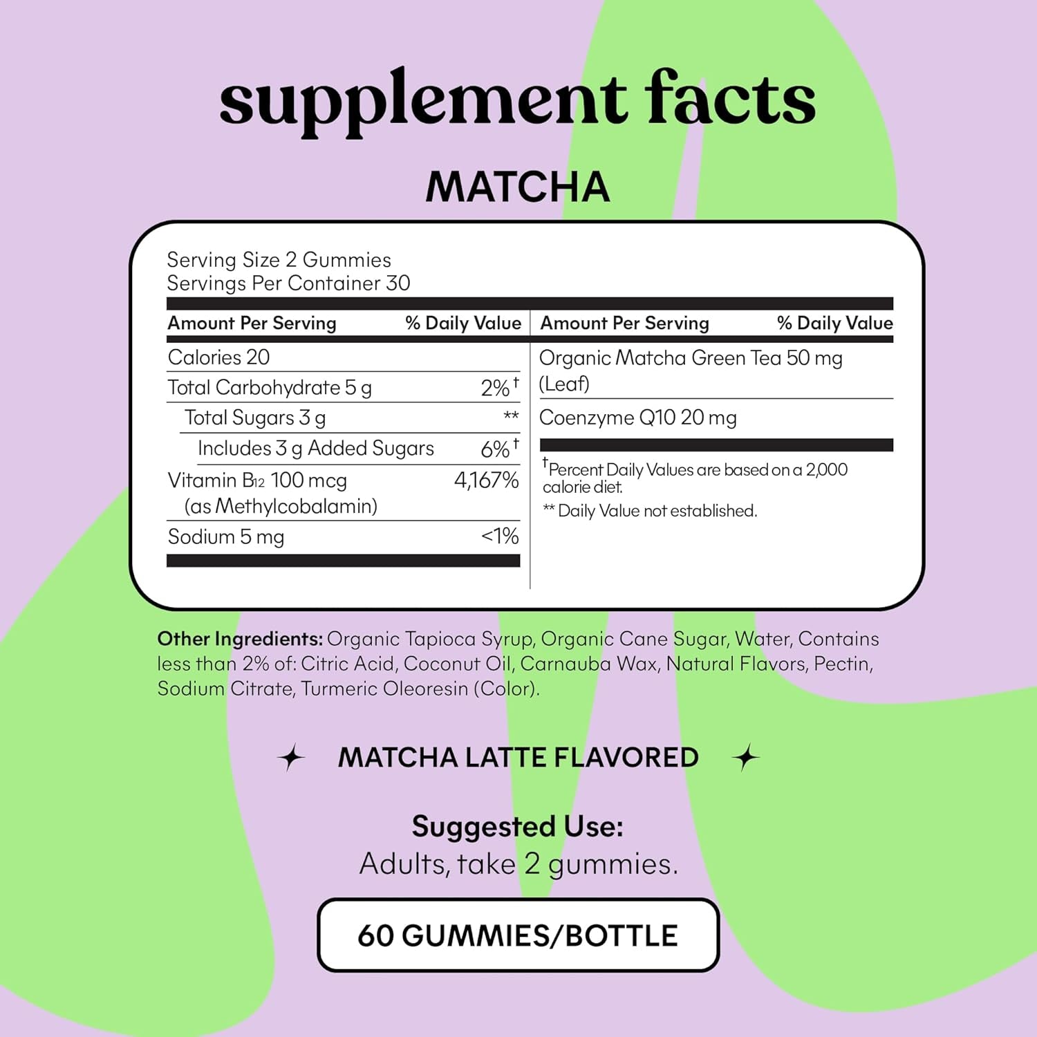 Matcha Superfood Energy Gummies with Organic Matcha Green Tea, Vitamin B12 and Antioxidant Coenzyme Q10 to Support Cellular Energy, Metabolism & Healthy Skin - Gluten Free, Non GMO (60 Count)