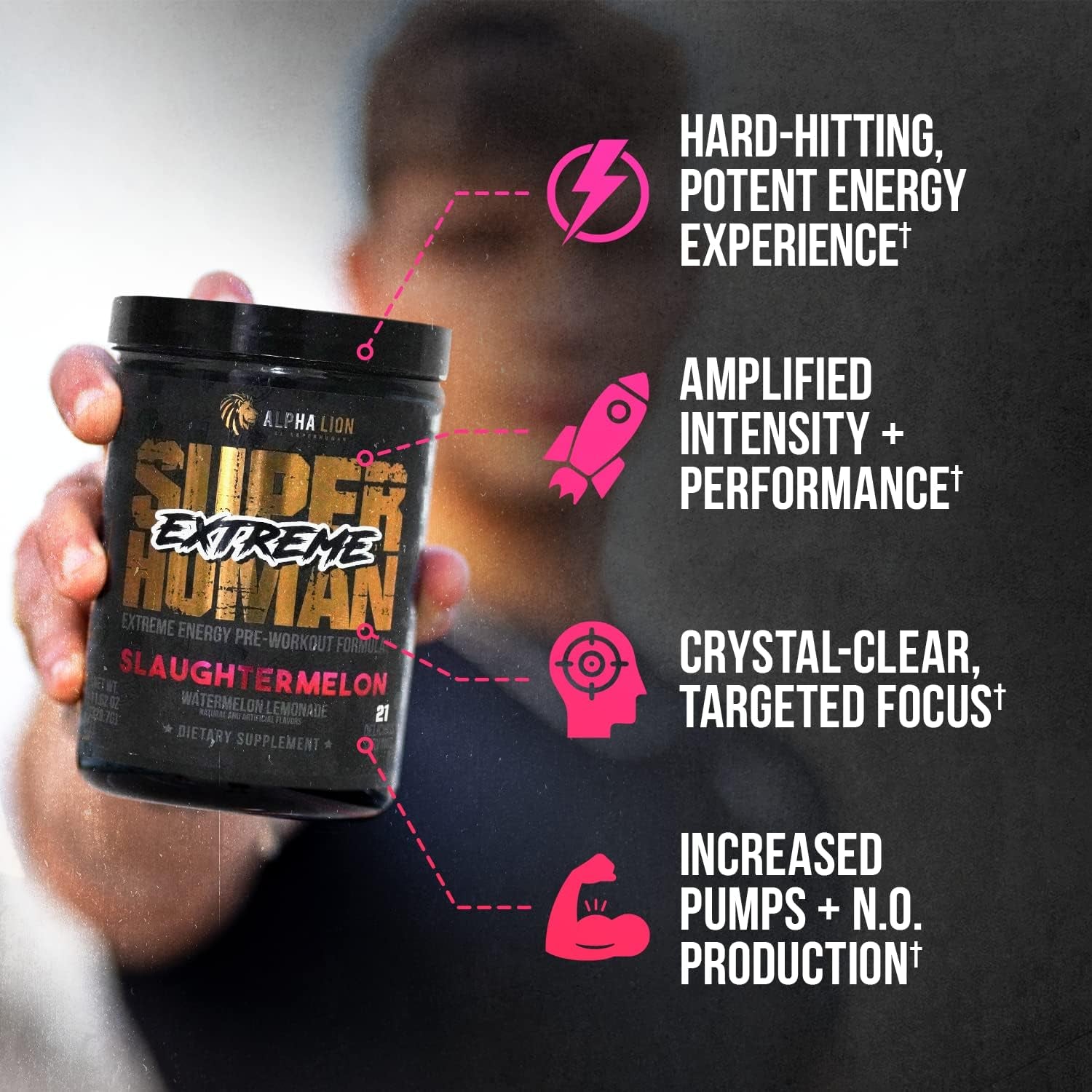ALPHA LION Superhuman Extreme Energy Pre-Workout (Slaughtermelon) – 329.7g | High-Stim Pump & Endurance Formula