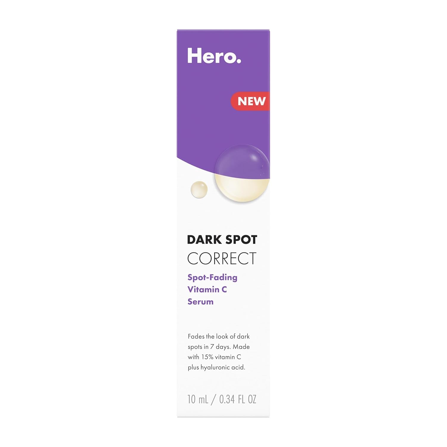 Hero Cosmetics Dark Spot Correct Spot-Fading 15% Vitamin C plus Hyaluronic Acid Serum. Improves the Look of Post Blemish Marks in 7 Days. Twist Applicator and Rollerball Tip for Easy Application. 10Ml