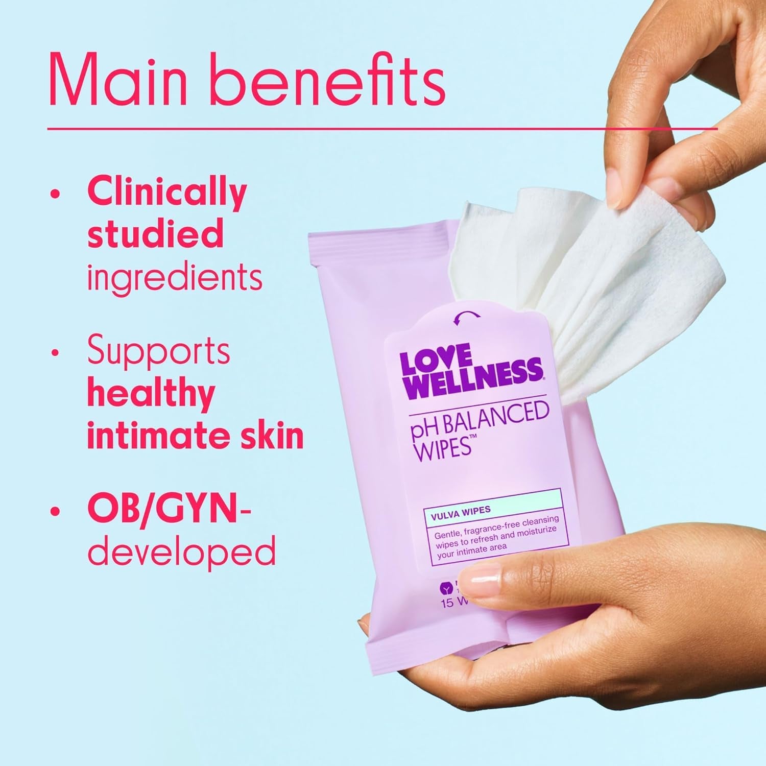 Love Wellness pH Balancing Intimate Wipes – Aloe Vera Vulva Cleanser for pH Balance & Sensitive Skin | Fragrance-Free | Travel 3-Pack