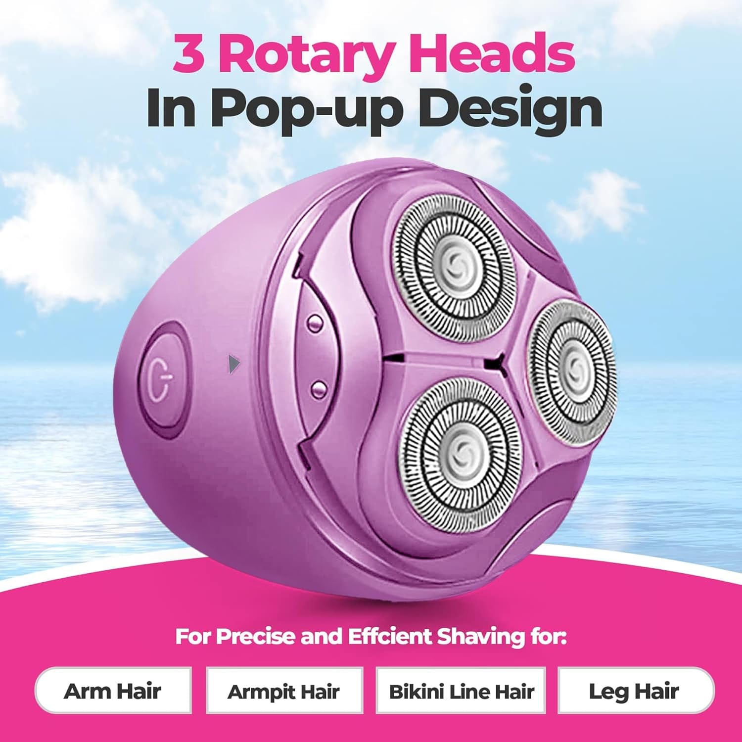 Pop Sonic Moon Shaver (Lavender) | Ergonomic 3-Head Rotary Shaver for Silky Smooth Skin