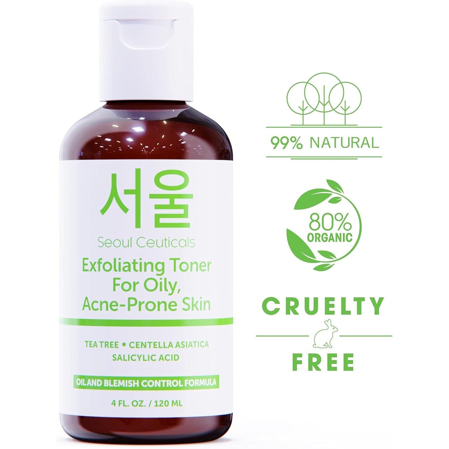 SeoulCeuticals Korean Tea Tree & Salicylic Acid Toner – Centella Asiatica Facial Toner for Oily & Acne-Prone Skin | 120ml