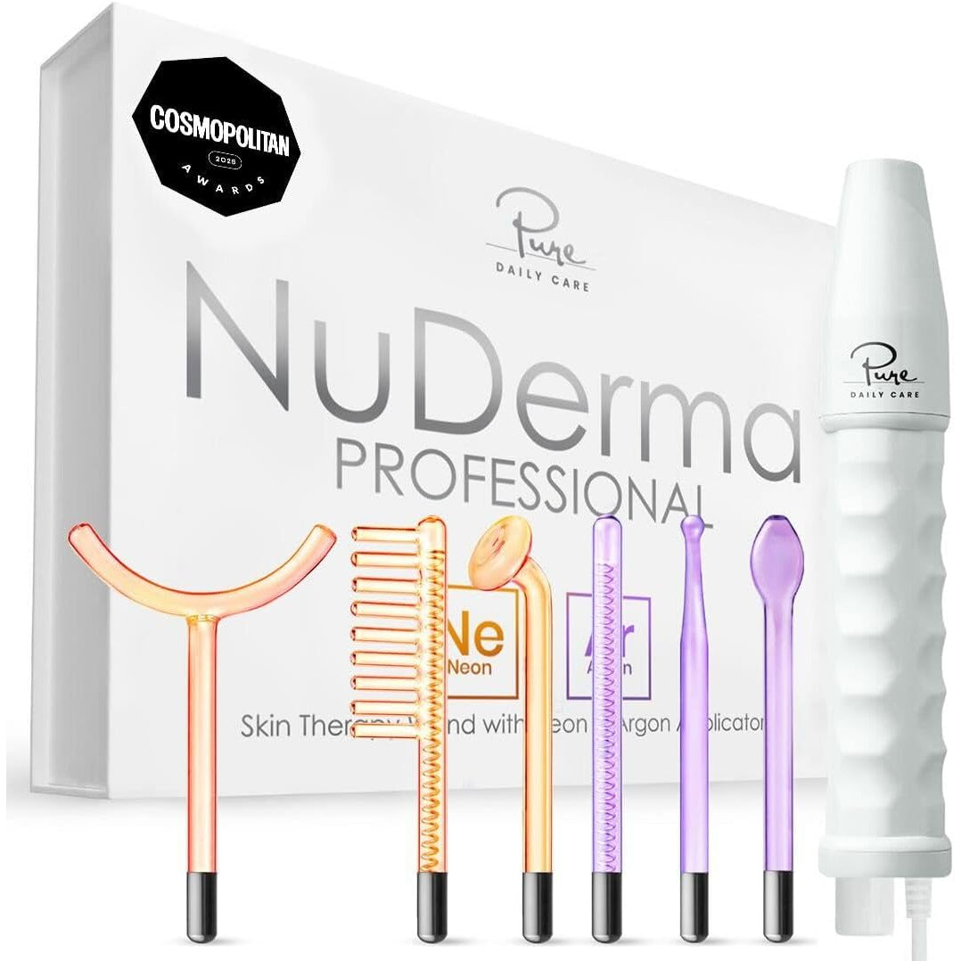 NuDerma Professional Skin Therapy Wand – Neon & Argon High Frequency Device for Clearer, Firmer & Tighter Skin | 6 Wand Attachments