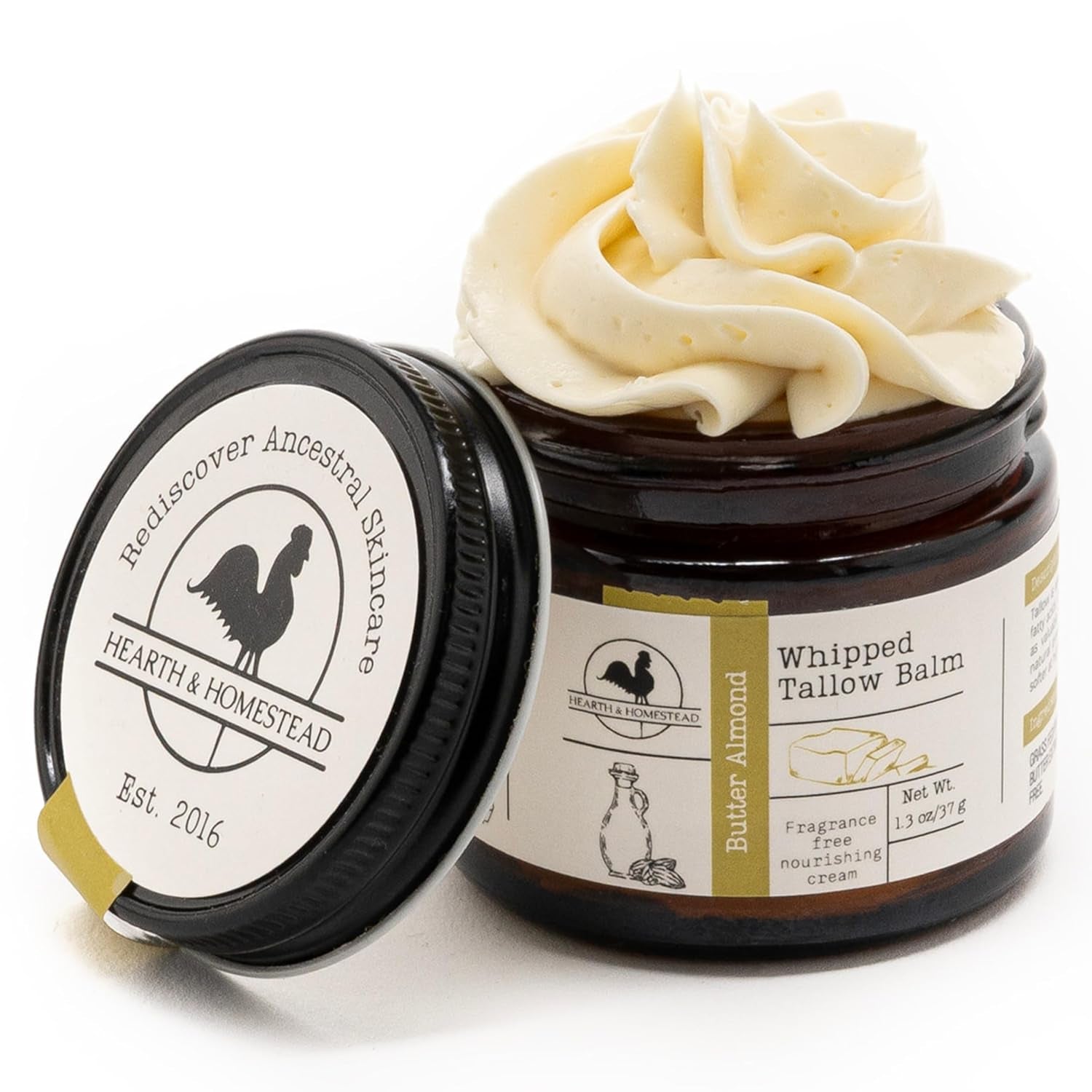 Hearth & Homestead Whipped Grass-Fed Beef Tallow Balm – 37g | 100% Grass-Fed | Organic Virgin Almond Oil | Dry Skin, Face & Body Moisturiser