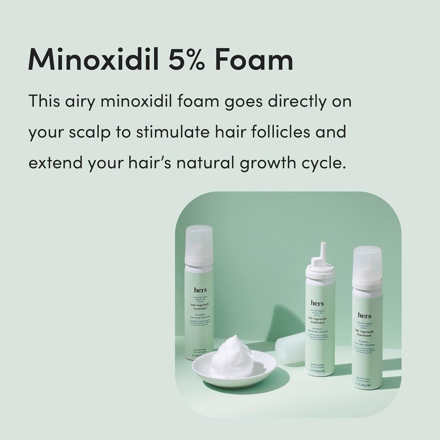 HIMS & HERS Hers Minoxidil Topical Aerosol, 5% (Foam) – Hair Regrowth Treatment for Women (2 Pack, 60g) | Clinically Proven to Restore Thinning Hair
