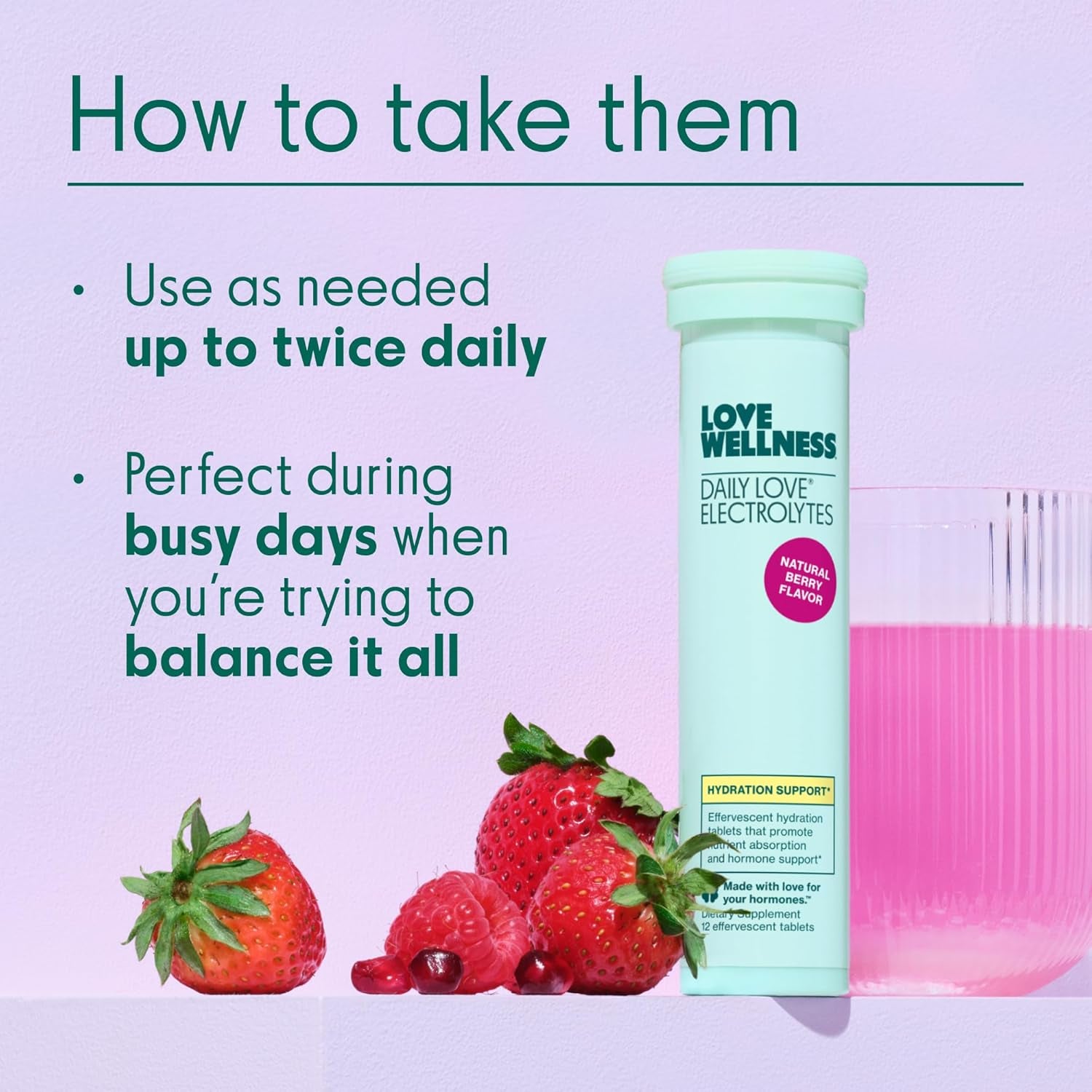 Love Wellness Daily Love Electrolytes – Hydration & Hormone Balance Tablets for Women | Berry Flavour | 12 Tablets