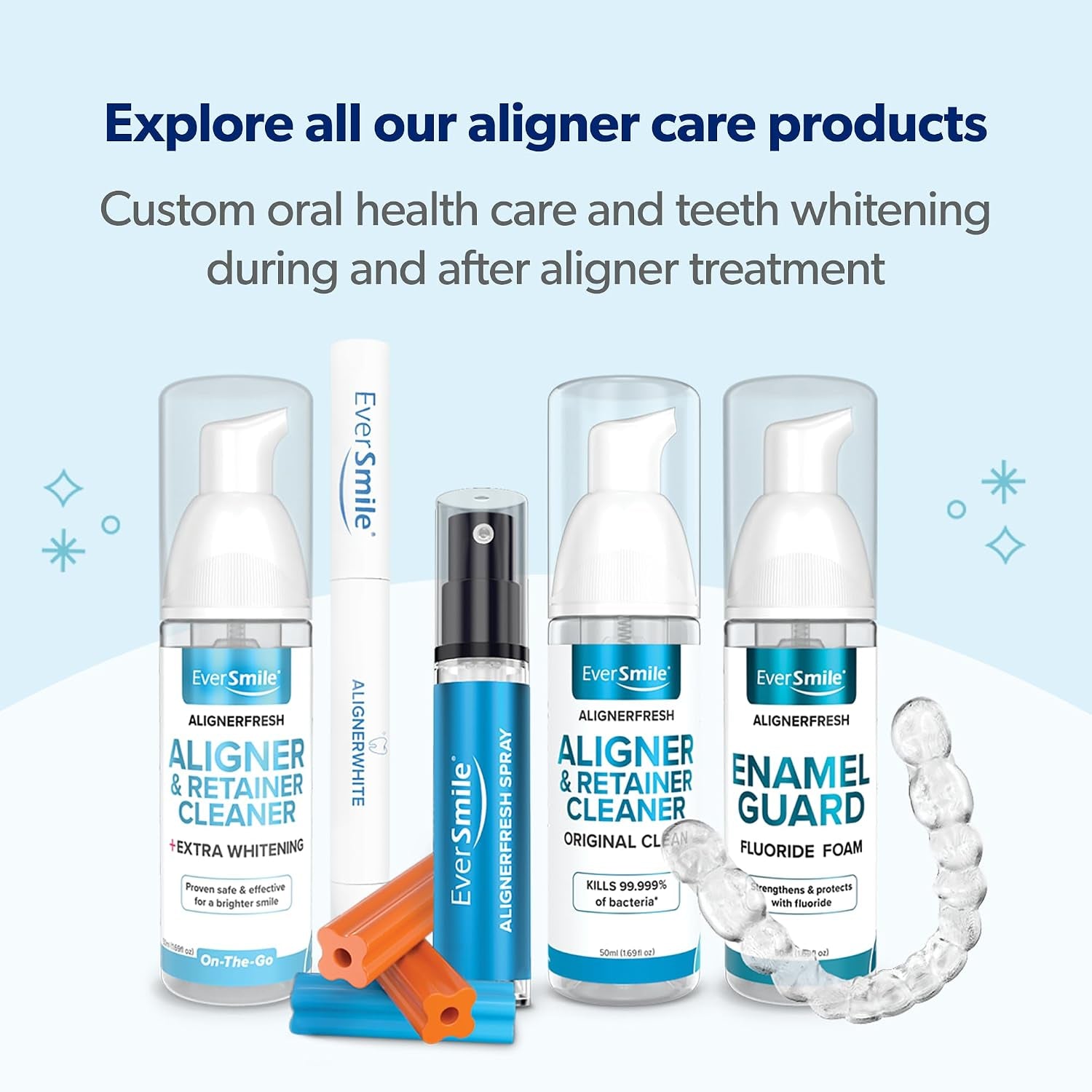 Eversmile Alignerfresh Extra Whitening Foam – Cleaner Compatible W/Invisalign and All Clear Aligners and Retainers – Eliminates Bacteria, Whitens Teeth, Fights Bad Breath – 50Ml (1 Pack)